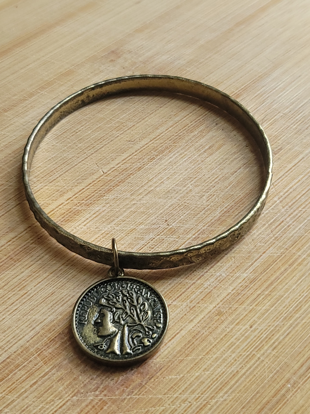 Vintage Gold-Tone Coin Charm Bangle Bracelet
